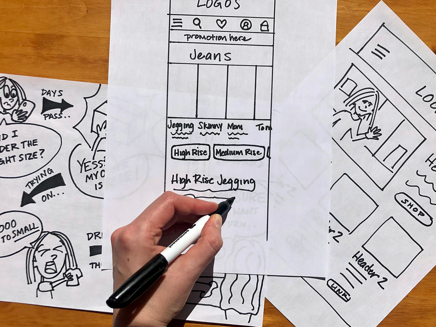 hand drawn wireframes and storyboards
